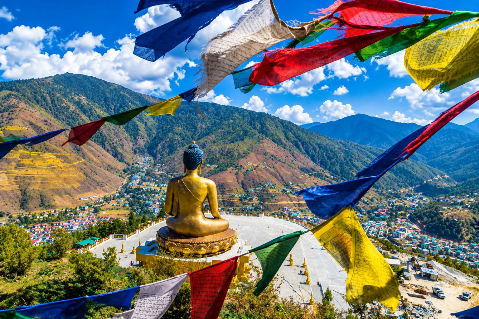 Buddhist monastery above a Himalayan valley in Bhutan