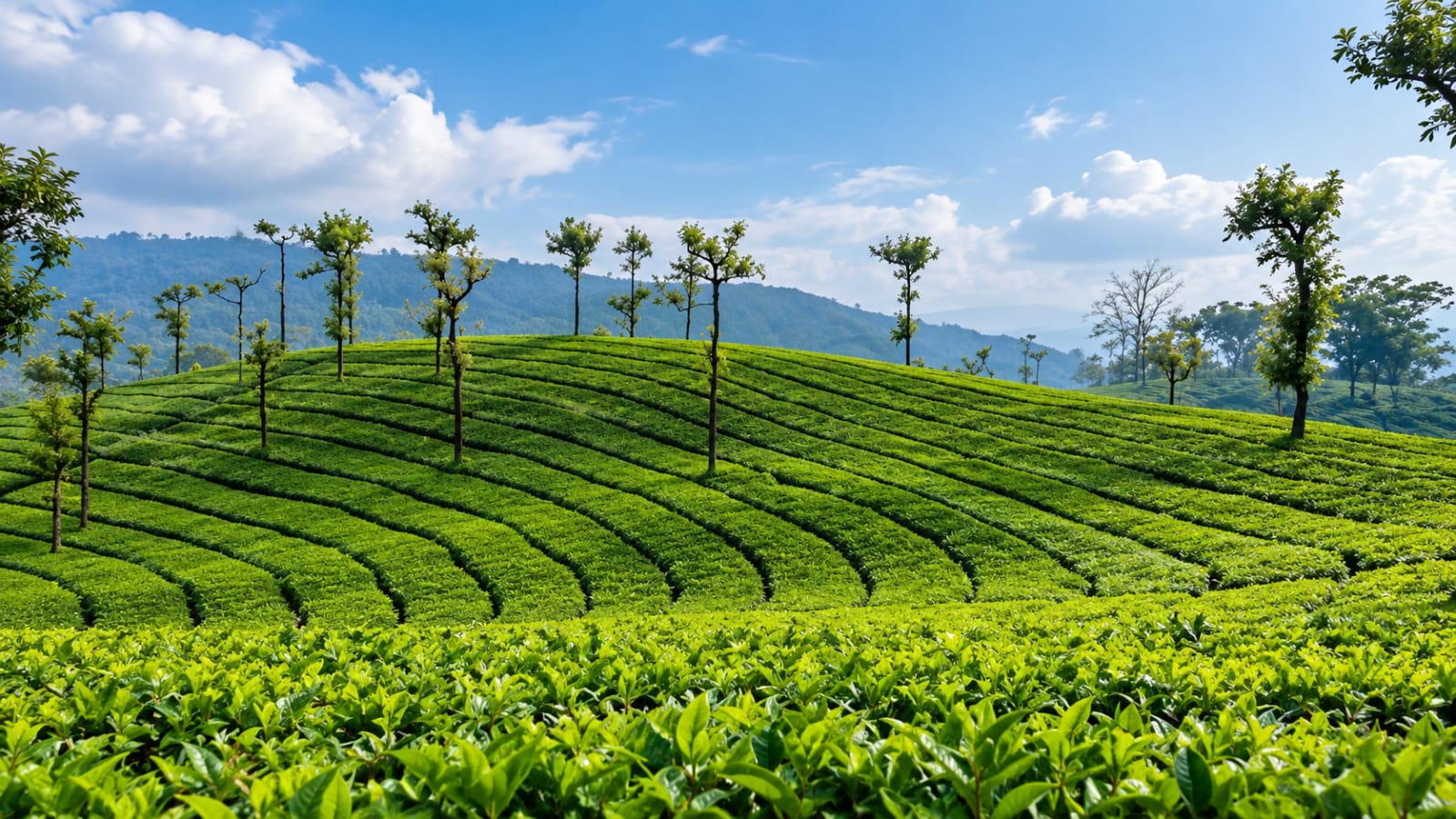 Tea gardens rolling across the North Bengal hills
